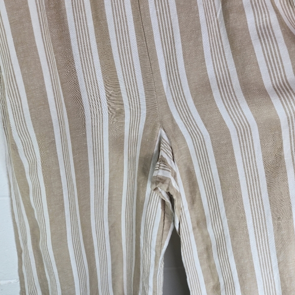 Madewell Smocked Hudson Pull On Crop Linen Striped Wide Leg Cropped Pants - Picture 6 of 8